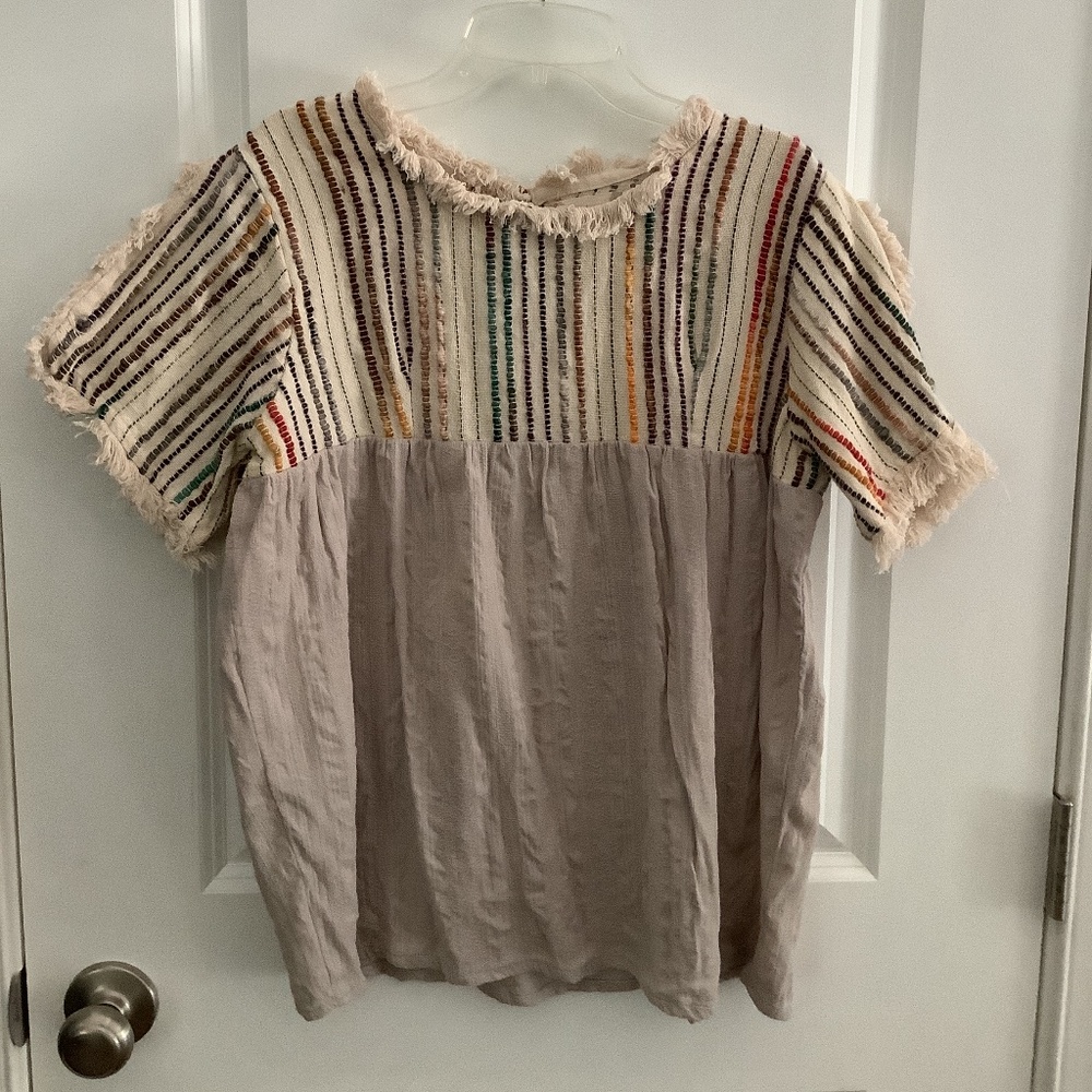 Alter’d State Woven Fringe  Split Sleeve Top Size M BOHO